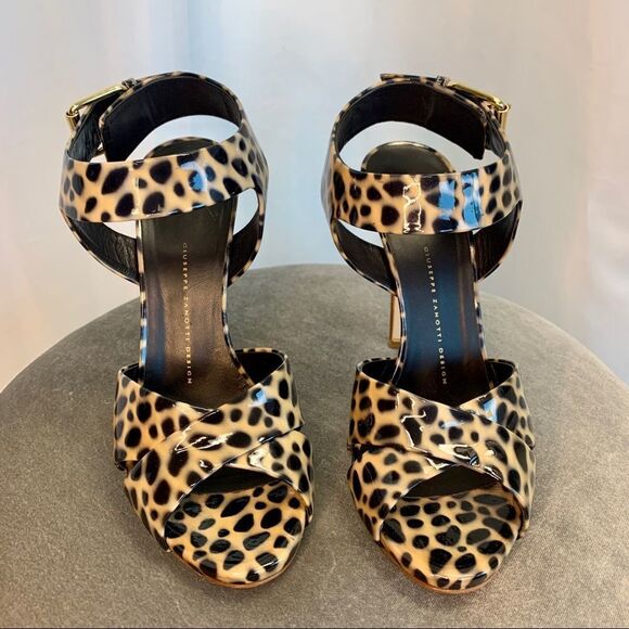 Giuseppe Zanotti Leopard cheetah animal print patent high heel sandals Sz 38.5 - Picture 6 of 13